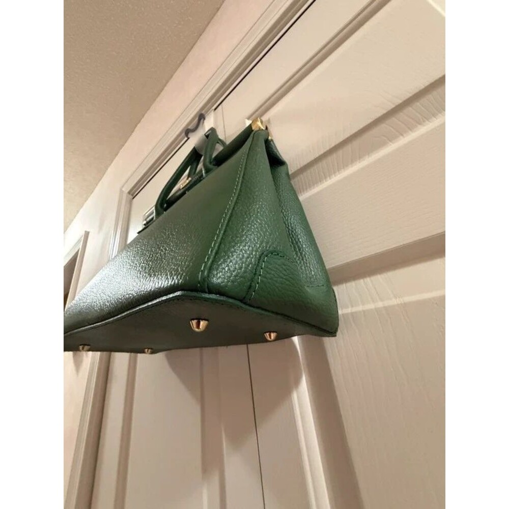 Italian Leather Green Satchel Shoulder Bag Made in Italy - Picture 11 of 17